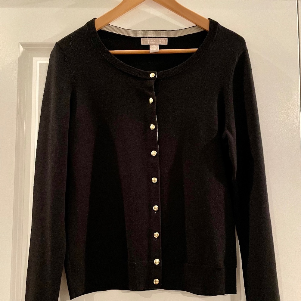Banana Republic Extra Fine Merino Wool Cardigan, Gold Buttons, Size M